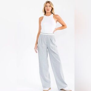 Wide Leg Pinstripe Trousers - Light Gray